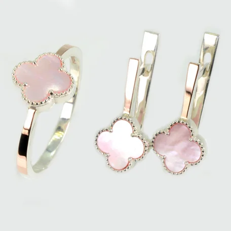 Срібний набір з конюшиною та золотими пластинами