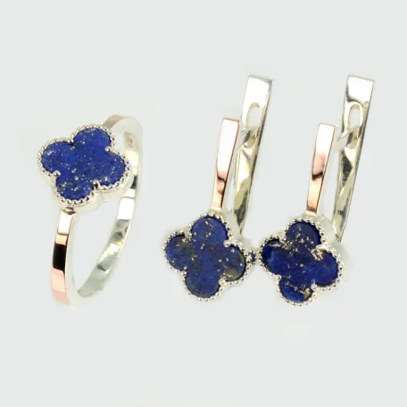 Срібний набір з конюшиною та золотими пластинами