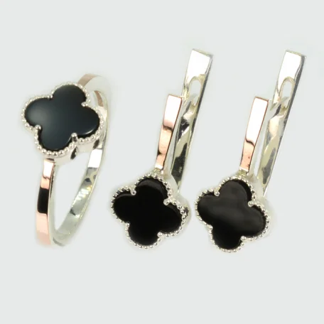 Срібний набір з конюшиною та золотими пластинами