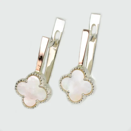 Срібні сережки з конюшиною та золотими пластинами