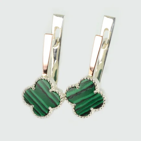 Срібні сережки з конюшиною та золотими пластинами