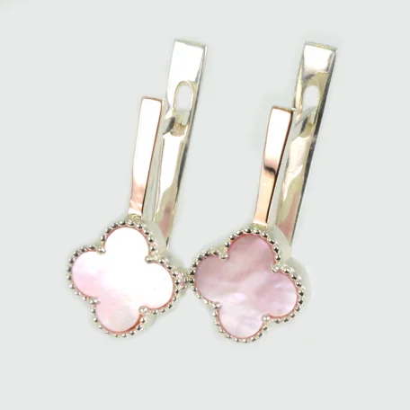 Срібні сережки з конюшиною та золотими пластинами