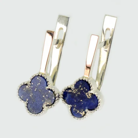 Срібні сережки з конюшиною та золотими пластинами