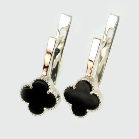 Срібні сережки з конюшиною та золотими пластинами