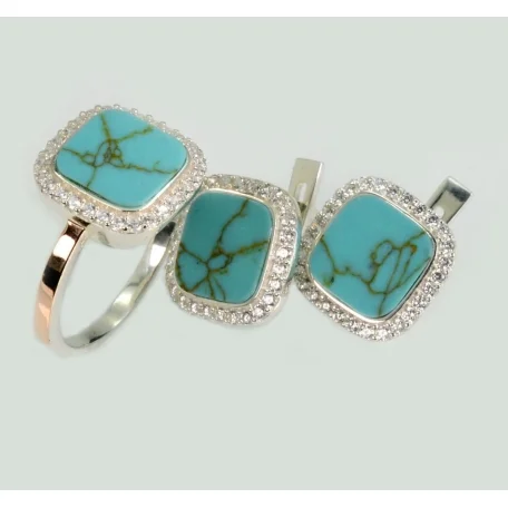 Срібний набір з бірюзою та фіанітами