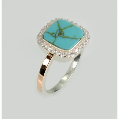 Срібна каблучка з бірюзою та фіанітами