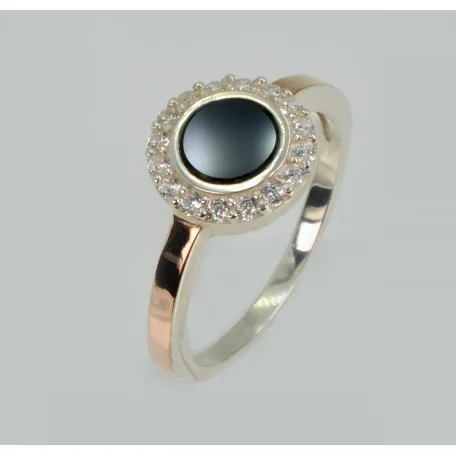 Срібна каблучка з золотими пластинами та оніксом