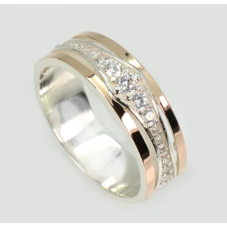 Обручка срібна з золотими пластинами