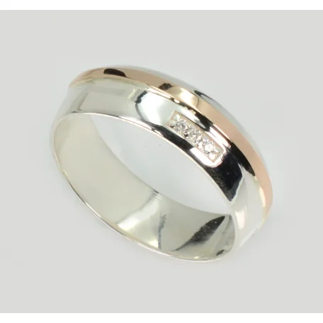 Обручка срібна з золотими пластинами