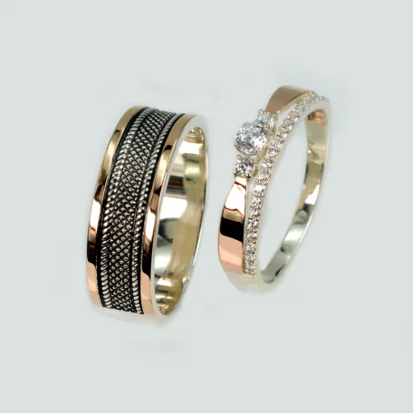 Пара срібних обручок з пластинами золота