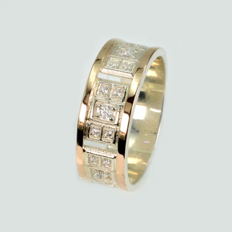 Обручка срібна з золотими пластинами