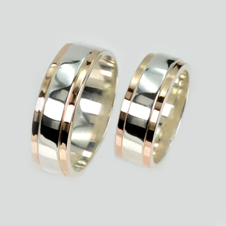Пара обручок зі срібла 925 з пластинами золота 375 проби