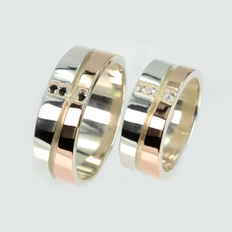 Пара обручок зі срібла 925 з пластинами золота 375 проби