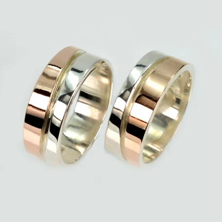 Пара обручок зі срібла 925 з пластинами золота 375 проби